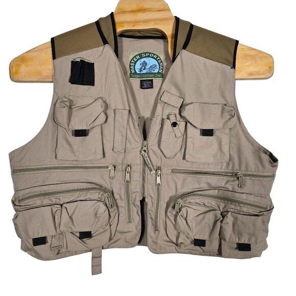Master‎ Sportsman Rugged Outdoor Gear Khaki Fishing Vest W/ Pockets Zipper Front - Picture 1 of 7